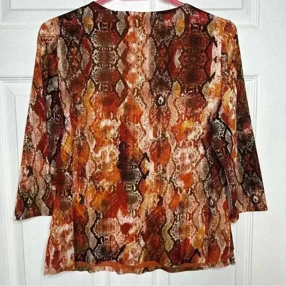 Tanjay Petite Blouse Mesh Ruffles 3/4 Length  Sleeves V-Neck Orange Size Small - Picture 9 of 16
